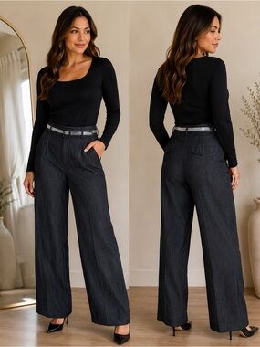Sandro Sportswear Gray Dress Pants Size 12 Straight Leg with Metallic Belt